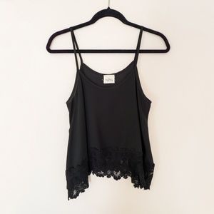 Black Spaghetti Strap Top with Lace Trim
